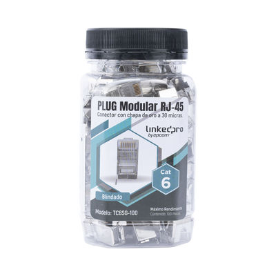 Imagen de Bote con 100 Piezas de Plug Modular RJ45 Cat6 blindado con pin de tierra, chapado de oro a 30 micras para durabilidad extrema