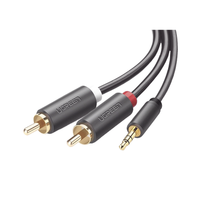 Imagen de Cable Adaptador de 3.5mm Macho a 2 RCA Macho / 3 Metros / Color Gris / Blindaje Múltiple / ABS / Alta Calidad