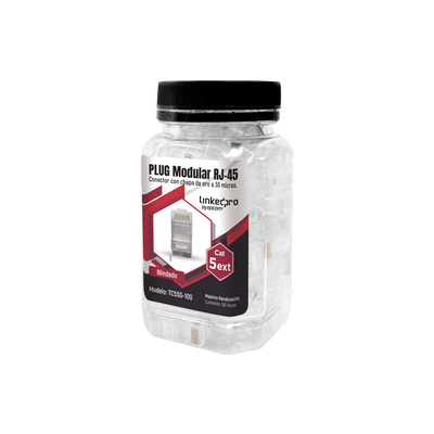 Imagen de Bote con 100 Piezas de Plug Modular RJ45 Cat5e blindado, chapado de oro a 30 micras para durabilidad extrema CON PIN DE TIERRA