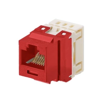 Imagen de Conector Jack Estilo 110 (de Impacto), Tipo Keystone, Categoría 5e, de 8 posiciones y 8 cables, Color Rojo