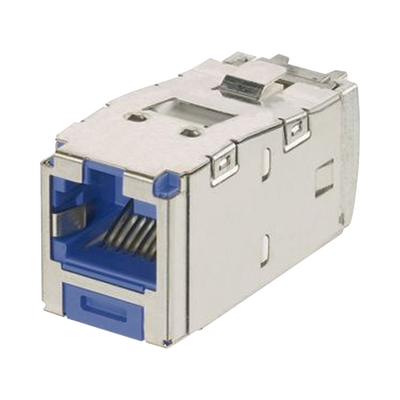 Imagen de Conector Jack RJ45 Blindado, Llaveado Azul, Estilo TG, Mini-Com, Categoría 6A, de 8 posiciones y 8 cables, Color Azul