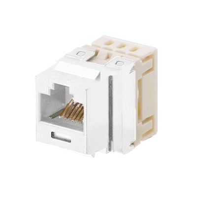 Imagen de Conector Jack Estilo 110 (de Impacto), Tipo Keystone, Categoría 5e, de 8 posiciones y 8 cables, Color Blanco mate