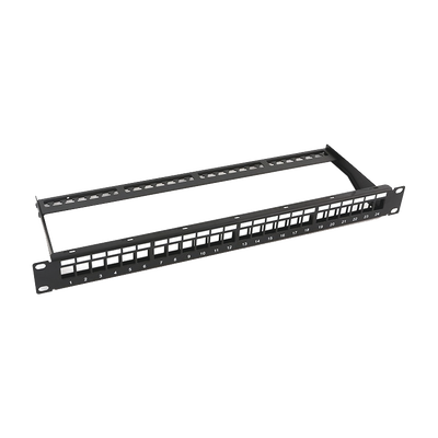 Imagen de Patch panel modular sin blindaje de 24 puertos, 1U, con barra para organizar cable