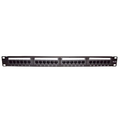 Imagen de Panel de parcheo de impacto (110) UTP de 24 puertos Cat5e, 19in con barra para organizar cable