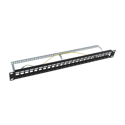 Imagen de Patch panel modular Blindado (STP) de 24 puertos, con barra para organizar cable