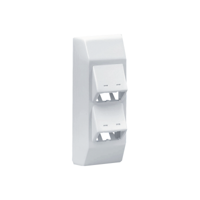 Imagen de Soporte Con 4 Puertos Mini-Com, Con Bisagras de Instalación a Presión, Para Canaletas T45, Material PVC Rígido, Color Blanco Mate