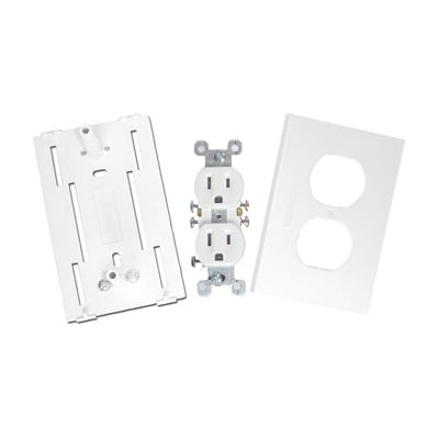 Imagen de Contacto eléctrico doble, soporte y tapa color blanco de PVC auto extinguible,  para canaleta TEK100 (5591-10200)