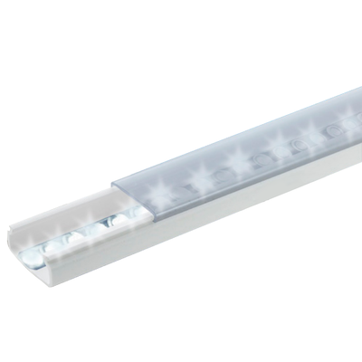 Imagen de Difusor para tira LED con tapa transparente de PVC auto extinguible, ideal para colocar iluminación, 20 x 10mm, tramo de 1.53 m con cinta Autoadherible.