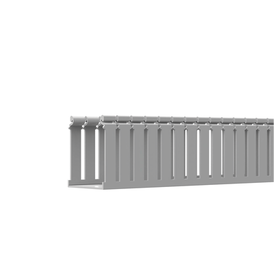 Imagen de Canaleta Ranurada de PVC con Tapa, Tipo F, 108 mm de Ancho, 104.1 mm de Alto y 2 m de Largo, Color Gris