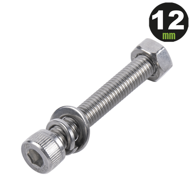 Imagen de 1 Tornillo Allen Milimétrico de Acero Inoxidable  M8-1.25 x 12/ Con 1 Tuerca, 1 Arandela de Presión y 1 Plana / Para Montajes de Módulos Foto Voltaicos .