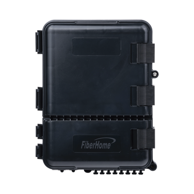 Imagen de Caja de Distribución de Fibra Óptica para 24 Empalmes, con 8 acopladores SC/APC simplex, Exterior IP55, Color Negro
