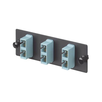 Imagen de Placa Acopladora de Fibra Optica FAP, Con 3 Conectores SC Duplex (6 Fibras), Para Fibra Multimodo OM3/OM4, Color Aqua