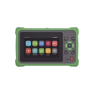 Imagen de OTDR Touch para Pruebas en los Enlaces de Fibra Óptica / Longitudes de onda  1310nm y 1550nm / Función VFL 10mW / Función OPM / Función de Mapeo de cables de Red RJ45 / Recargable / Distancia de prueba de hasta 260km