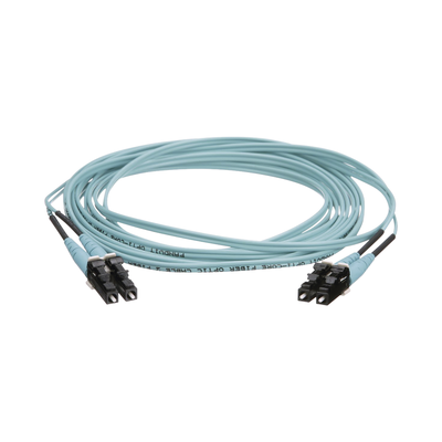 Imagen de Jumper de Fibra Optica Multimodo 50/125 OM4, LC-LC Duplex, OFNR (Riser), Color Aqua, 9 Metros