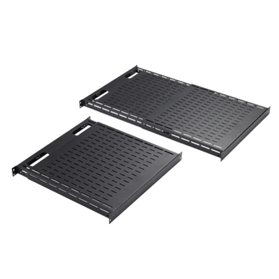 Imagen de Charola Ventilada de Instalación sin Herramienta, Para Rack o Gabinetes de 4 Postes, Ajustable de 900 a 1200 mm de Profundidad, De Acero, Color Negro