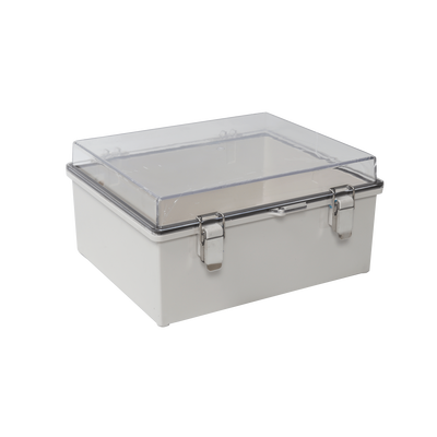 Imagen de Gabinete Plástico ABS, Puerta Transparente, Uso en Intemperie IP66 (170 x 220 x 110 mm) Cierre por Broches Inoxidables y Permite Cerrado por Candado y Llave (Perno 5mm) No Incluido
