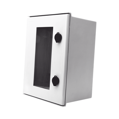 Imagen de Gabinete de Poliéster IP65 Puerta Transparente, Uso en Intemperie (300 x 400 x 200 mm) con Placa Trasera Interior de Plástico (Incluye Chapa y Llave).