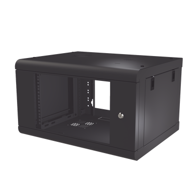 Imagen de Gabinete de Pared de 6U con Puerta de Cristal Templado, 479.5 mm de Profundidad, Rack de 19'', Acero Reforzado Color Negro.