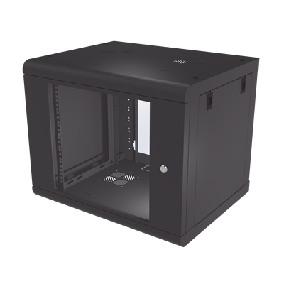 Imagen de Gabinete de Pared de 9U con Puerta de Cristal Templado, 479.5 mm de Profundidad, Rack de 19'', Acero Reforzado Color Negro.