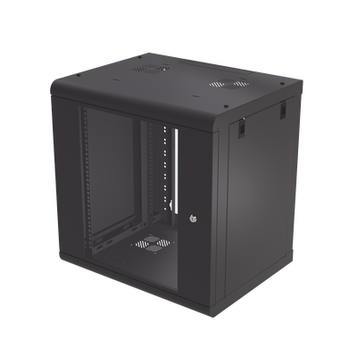 Imagen de Gabinete de Pared de 12U con Puerta de Cristal Templado, 479.5 mm de Profundidad, Rack de 19'', Acero Reforzado Color Negro.