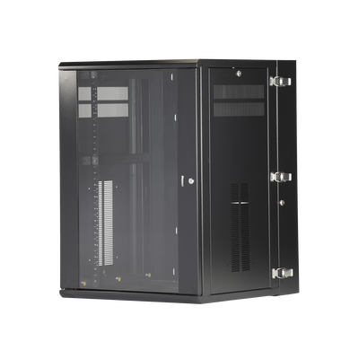Imagen de Gabinete PanZone de Montaje en Pared, de 19in, Puerta con Ventana de Seguridad, 18 UR, 635mm de Profundidad, Color Negro