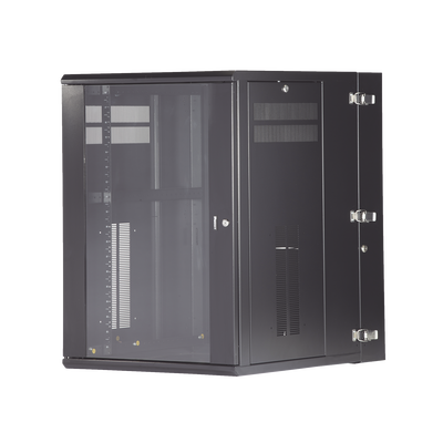 Imagen de Gabinete PanZone de Montaje en Pared, de 19in, Puerta con Ventana de Seguridad, 18 UR, 762mm de Profundidad, Color Negro