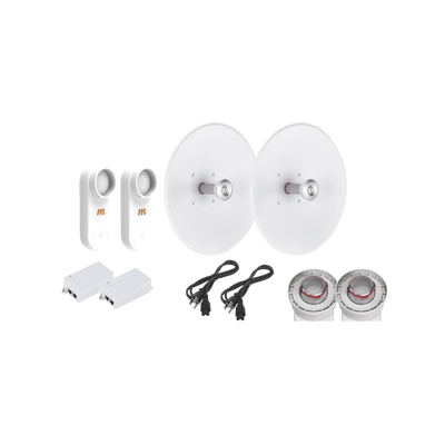 Imagen de Enlace completo de 2 radios C5X con antenas UD-TP-27 (27 dBi), rango de frecuencia extendida (5.1 a 6.4 GHz),  incluye inyector POE y cable de alimentación y adaptador para la antena