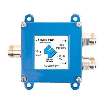 Imagen de Separador TAP -10 dB con rango de frecuencia de 700 a 2500 MHz. Ideal para separar la antenas a diferentes longitudes de cable coaxial. 50 Ohm con conectores N Hembra.