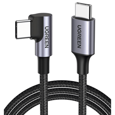 Imagen de Cable USB-C a USB-C | 1 Metro | Conector con Ángulo Recto de 90° | Carga Rápida de hasta 60W | 480 Mbps | PD3.0 | QC4.0/3.0/2.0 | FPC | AFC | Protección Integrada| Caja de Aluminio | Nylon Trenzado | Color Negro.