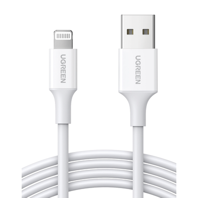 Imagen de Cable USB-A a Lightning | 1 Metro | Certificado MFi | Carga Rápida 5V/2.4 A| 480 Mbps | PD | Conector C89 | Adecuado para iPhone, iPad y iPod | Protección Integrada | Caja de ABS | Cubierta de TPE | Color Blanco.