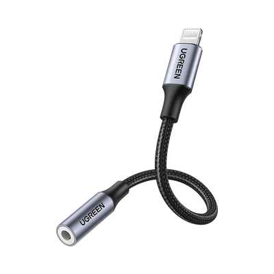 Imagen de Adaptador de Auriculares Lightning a 3.5mm | Certificado MFI | 100% compatible con dispositivos Apple | Ideal para llamadas, Música y Control de Línea | Caja de Aluminio | Nylon Trenzado | Blindaje Múltiple | Cable de 10cm.