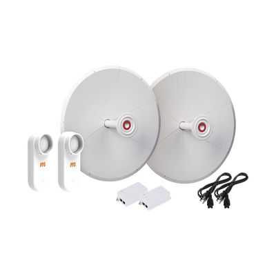 Imagen de Kit de 2 radios C5X con antenas TXPD30C5X (30 dBi), rango de frecuencia extendida (4.9 a 6.4 GHz), incluye inyector POE y cable de alimentación