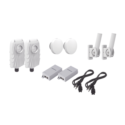 Imagen de Kit de 2 radios B5X con 2 antenas de (12 dBi), rango de frecuencia extendida (4.9 a 6.4 GHz),  incluye inyector POE, cable de alimentación y 2 FLEXIMOUNT-XL para alineación, distancia de hasta 2 km