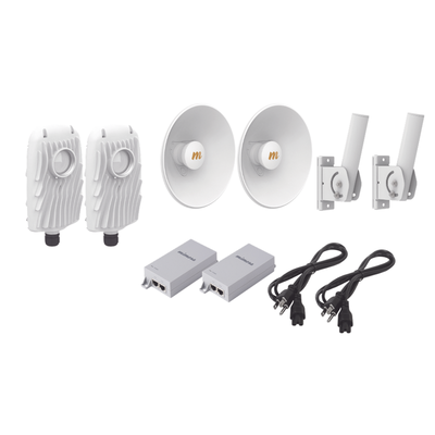 Imagen de Kit de 2 radios B5X con kit de antenas (20dBi), rango de frecuencia extendida (4.9 a 6.4 GHz),  incluye inyector POE, cable de alimentación y 2 FLEXIMOUNT-XL para alineación, distancia de hasta 8 km