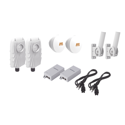 Imagen de Kit de 2 radios B5X con 2 antenas de (16 dBi), rango de frecuencia extendida (4.9 a 6.4 GHz),  incluye inyector POE, cable de alimentación y 2 FLEXIMOUNT-XL para alineación, distancia de hasta 4 km