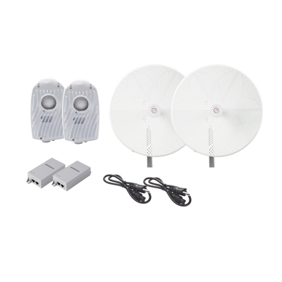 Imagen de Kit de 2 radios B5X con antenasTXPD34B5X de (34 dBi), rango de frecuencia extendida (4.9 a 6.4 GHz),  incluye inyector POE, cable de alimentación y  para alineación, distancia de hasta 40 km