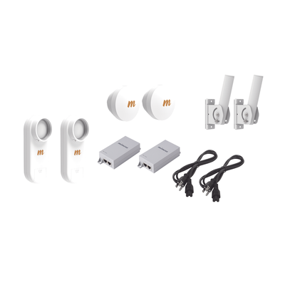Imagen de Kit de 2 radios C5X con 2 antenas de (16 dBi),  rango de frecuencia extendida (4.9 a 6.4 GHz),  incluye inyector POE, cable de alimentación y 2 FLEXIMOUNT-XL para alineación, distancia de hasta 6 km