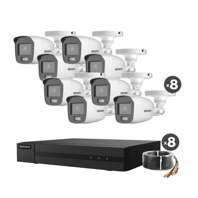 Imagen de Kit TurboHD 1080p / DVR 8 Canales / 8 Cámaras Bala ColorVu con Microfono Integrado / Fuente de Poder / Accesorios de Instalación