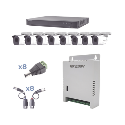 Imagen de KIT TurboHD 1080p / DVR 8 Canales / 8 Cámaras Bala (exterior 2.8 mm) / Transceptores / Conectores / Fuente de Poder Profesional hasta 15 Vcc para Larga Distancias