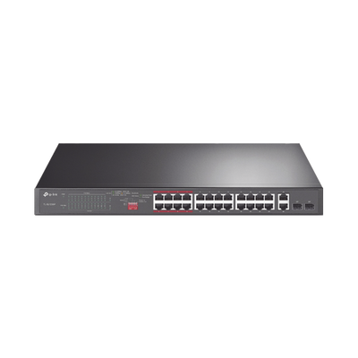 Imagen de Switch No Administrable 24 Puertos PoE+ 10/100 Mbps / 2 Puertos 10/100/1000 Mbps + 2 Puertos SFP (combo) / Modo Prioridad de Tráfico / Modo Aislamiento de Red / Presupuesto PoE de 250 W / Diseño para Ideal para Vigilancia IP