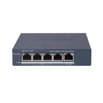 Imagen de Switch Gigabit PoE+ / Administrable / 4 Puertos 1000 Mbps PoE+ / 1 Puerto 1000 Mbps Uplink / Configuración Nube Hik-PartnerPro / Modo Extendido hasta 300 Metros / 45 Watts