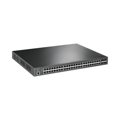 Imagen de Switch L2+ Omada PoE+ / 48 Puertos PoE+ 10/100/1000 Mbps / 4 Puertos SFP 1G / 2 Puertos Consola (RJ45 y microUSB) / Administración Centralizada Omada o Stand-Alone / Multicast IGMP / Calidad de Servicio / Presupuesto PoE 384W / Montaje en Rack