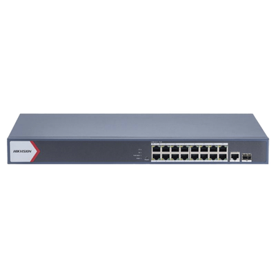 Imagen de Switch Gigabit PoE+ / Monitoreable / 16 Puertos 1000 Mbps PoE+ / 1 Puerto 1000 Mbps de Uplink / 1 Puerto SFP /  Configuración Remota desde Hik-PartnerPro / Modo Extendido hasta 300 Metros / 130 Watts