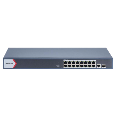 Imagen de Switch Gigabit PoE+ / Administrable / 16 Puertos 1000 Mbps PoE+ / 1 Puerto 1000 Mbps de Uplink / 1 Puerto SFP /  Configuración Nube desde Hik-Partner Pro / Modo Extendido hasta 300 Metros / 230 Watts