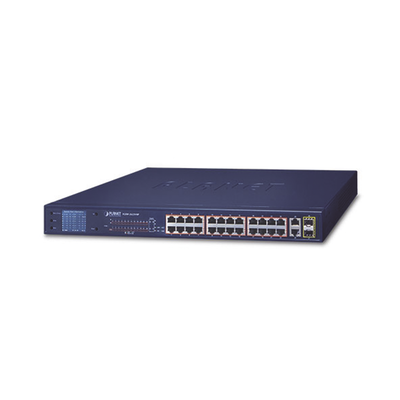 Imagen de Switch No Administrable 24 Puertos PoE 10/100 802.3af/at, 2 Combo TP/SFP Gigabit y Pantalla LCD para Monitoreo y Configuración Básica de PoE, Hasta 300 Watts