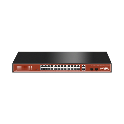 Imagen de Switch PoE (802.3af/at/bt) / No administrable de largo alcance / Hasta 250m / Con 24 x 10/100Mbps + 2 x SFP Gigabit Combo / 250 W