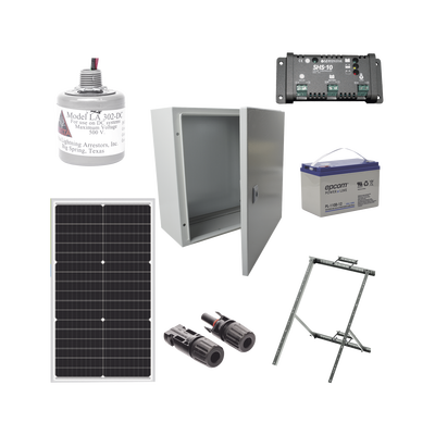 Imagen de Kit Solar de 12 Vcc para alimentar energizador de cerca electrificada. Instalación de panel en poste.