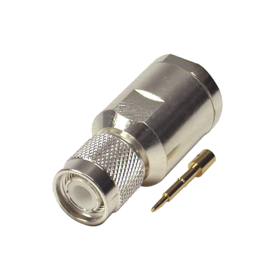 Imagen de Conector TNC Macho de Rosca en 50 Ohm para cable LMR-400, 9913, 8214, CNT-400, RG8/U-SYS, RFLASH-1113, Plata/ Oro/ Teflón.