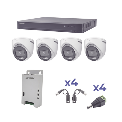 Imagen de KIT COLORVU TURBOHD 1080p / DVR 4 Canales / 4 Cámaras eyeball (exterior) lente 2.8mm / Fuente de poder profesional / Transceptores de video y Accesorios de corriente