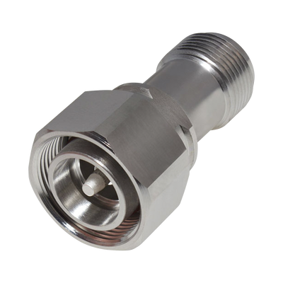 Imagen de Adaptador en Línea de Conector 4.3-10 Macho a N Hembra, Bronce Blanco/ Plata/ Teflón.